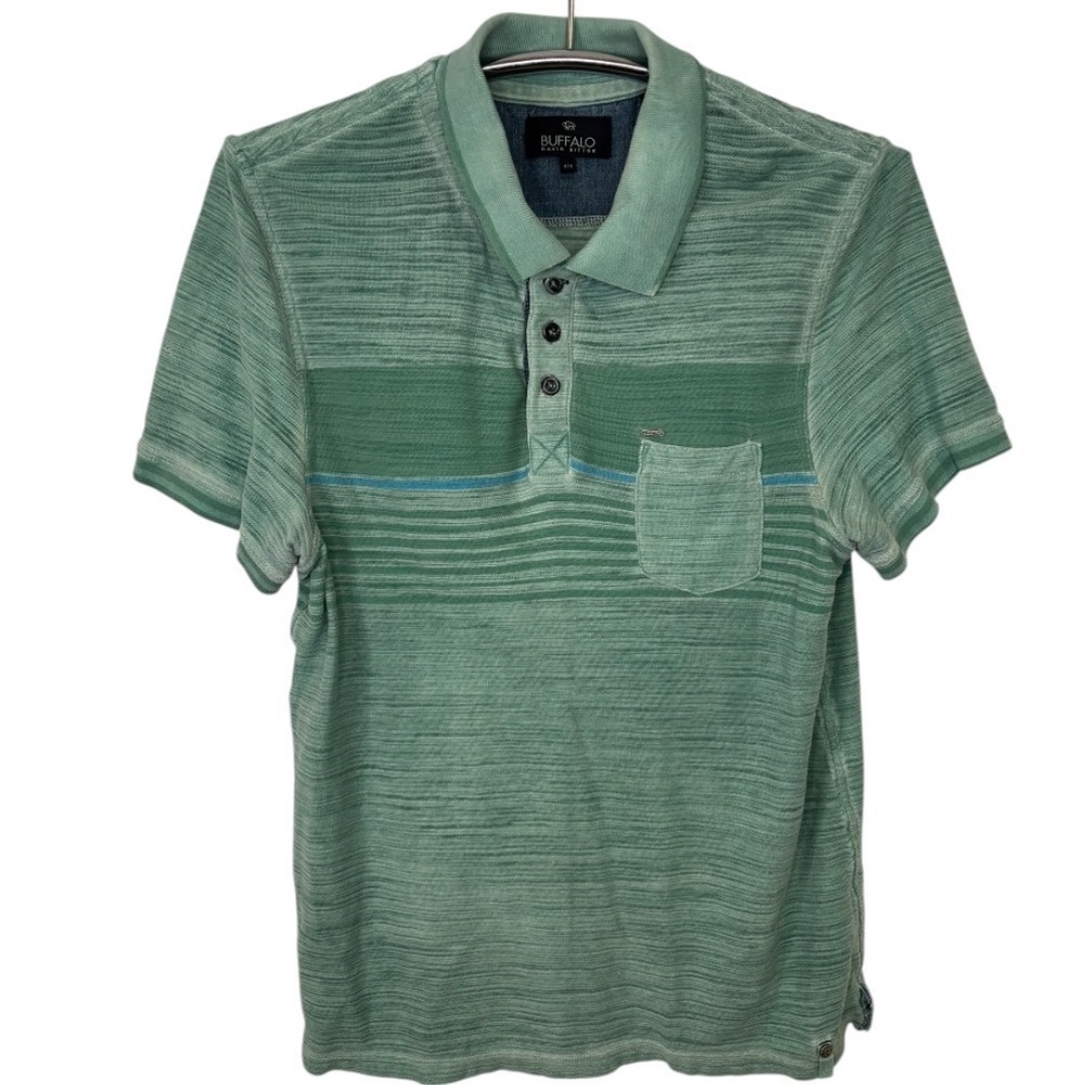 Buffalo David Bitton Men’s Striped Green Polo Shirt Size Medium